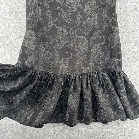 Sandro Paris Ruffle Hem Mini Dress Womens 1 Black Tiger Print Short Sleeve - Picture 4 of 16